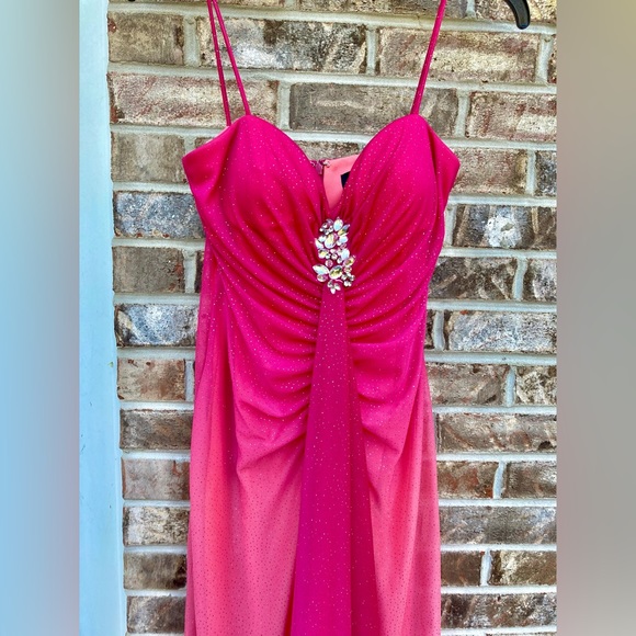 Y2K Pink & Peach Coral Sparkly Ombre Prom Dress - Picture 9 of 11